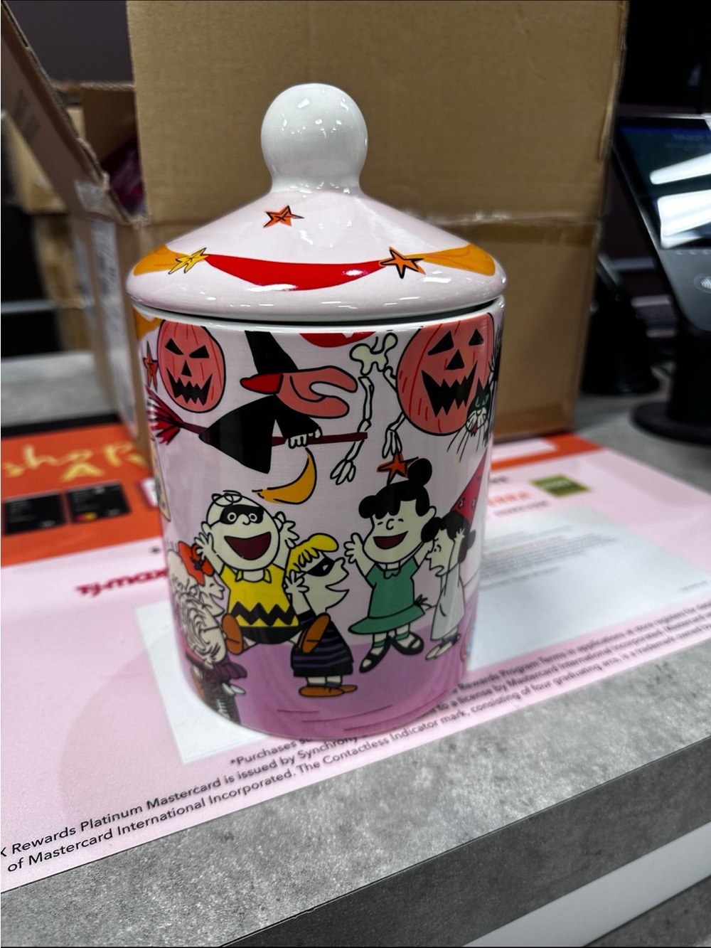 Peanuts Pink Halloween Candy Jar with Characters